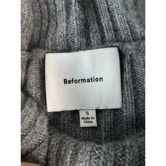 Reformation Sweater Womens Small Ribbed Turtleneck Cropped Pullover Cashmere Ble - Picture 2 of 7